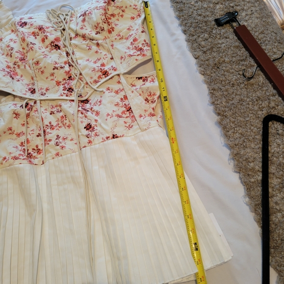 Asos Twill Corset Mini Dress With Lace Up & Pleated Skirt Floral Pink White 14 - Picture 15 of 16